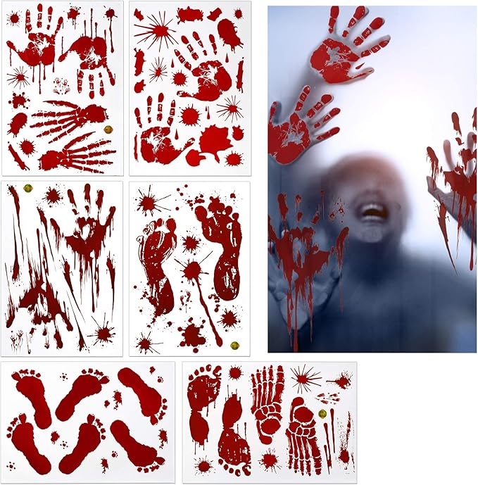 Zerhok Halloween Aufkleber Realistisch Sticker Blutige Handabdrucken Fussabdrucken Horror Deko Fur Halloweenparty Fenster Spiegel Badewanne Spukhaus Dekoration 6 Paket Amazon De Kuche Haushalt