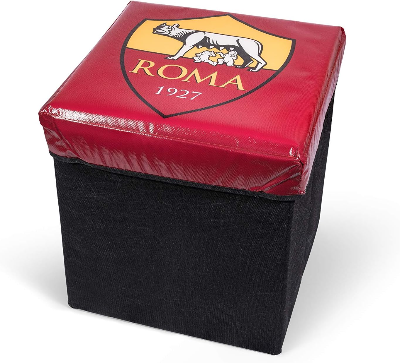 AS Roma Pouf Container A.S. Roma Official Size: cm31x31x33, Fabric, Yellow And Red, CM 31X31X33
