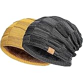 Vgogfly Slouchy Beanie for Men Winter Hats for Guys Cool Beanies Mens Lined Knit Warm Thick Skully Stocking Binie Hat Pairs