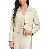 M.Infisavo Women’s Tweed Jackets with Pockets, Cropped Turn Down Collared Blazers Golden Button Down Shacket Long Sleeve