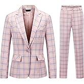 Womens 2 Piece Plaid Suits Set Business Office One Button Blazer Jacket Casual Long Sleeve Pant Suit Set
