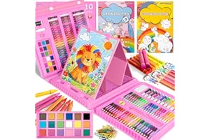 GOTIDEAL Art Supplies for Kids,Gift for 4-12 Year Old Girl,210 PCS Kids Art Set & Drawing Kit with Coloring Book, Crayons, Markers, Watercolor Pens, Arts & Crafts (Pink)