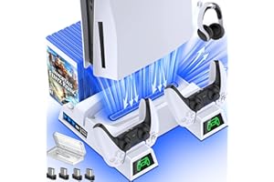 EXTREMECOOL PS5 Stand Cooling Fan with 4 Gears, Dual Fast PS5 Controller Charging Station with 13 Game Storage, PS5 Cooling Station PS5 Accessories Vertical Stand for Sony Playstation 5 Digital/Disc Edition