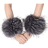 LA CARRIE Women's Leopard Print Faux Fur Wrist Cuffs,Winter Fox Furry Bands Arm Warmer
