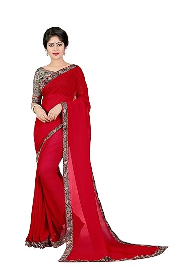 OOMPH! Womens Georgette Saree with Blouse Piece