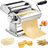 Pasta Maker, METLUCK Stainless Steel Pasta Machine Manual Roller Pasta Maker with 9 Thickness Settings for Spaghetti Linguine Fettuccine Lasagne, Includes Dough Cutter &amp; Hand Crank