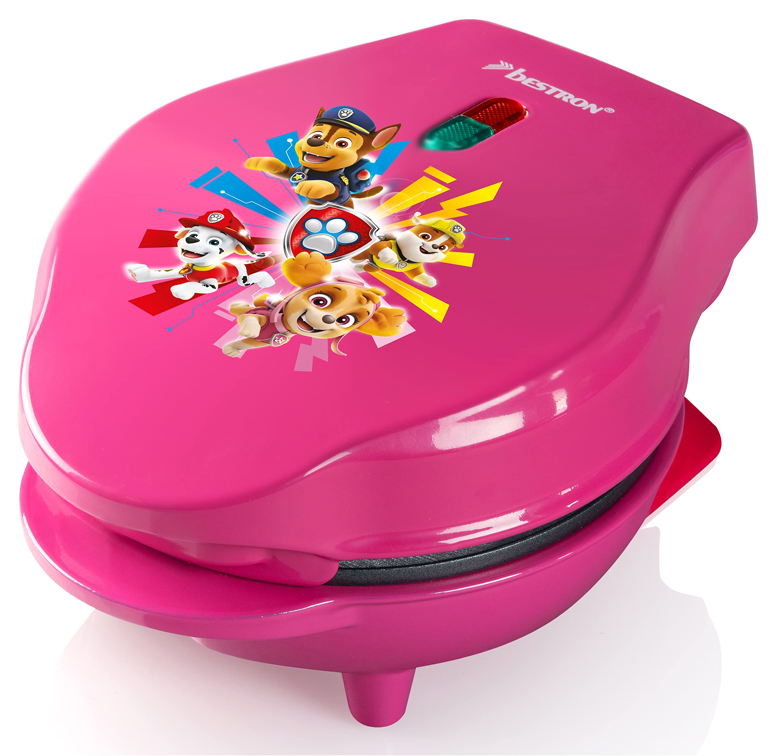 Paw Patrol Mini-Waffeleisen im einzigartigen Paw Patrol Design, für Kindergeburtstage, Ostern & Weihnachten, inkl. Backampel, Waffelgröße: Ø 10cm, offizielles Lizenzprodukt, Farbe: Rosa 2
