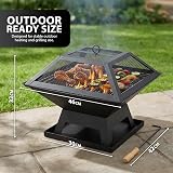 ZENO Square Fire Pit 3 in 1 BBQ Grill Patio Heater Mesh Lid Log Poker view 3