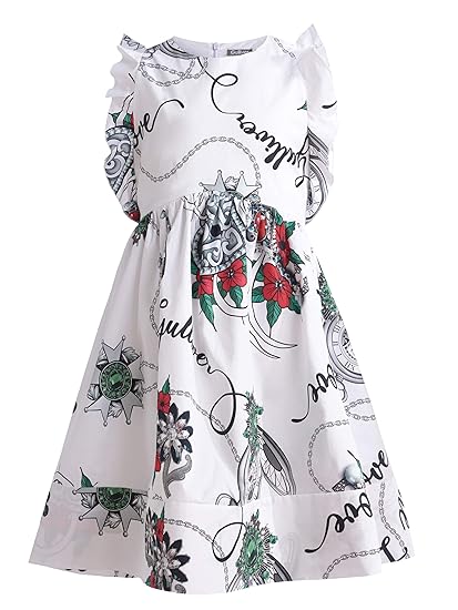 Gulliver Mädchen Kleid | Farbe Weiß mit Blumen Muster | Lockere Passform | Ärmellos | Baumwolle | für 8-13 Jahre