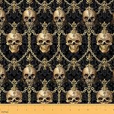 jejeloiu Happy Halloween Fabric by The Yard 1 Yard Ghost Pattern Fabric | Halloween Themed Skull Home DIY Projects, Waterproof Indoor Outdoor Adults Skeleton Printing Upholstery Chairs