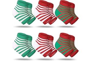 Breathffy 6 Pairs Christmas Moisturizing Heel Socks Soft Breathable Open Toe Christmas Toeless Heel Gel Repair Socks for Women Men Xmas Gifts Dry Cracked Feet Care Gifts Spa Party(Stripe)