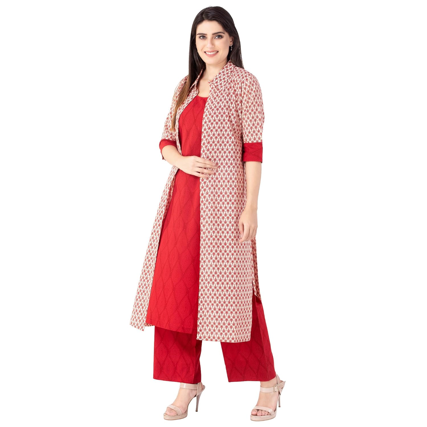 khushal women's cotton kurta with palazo & jacket