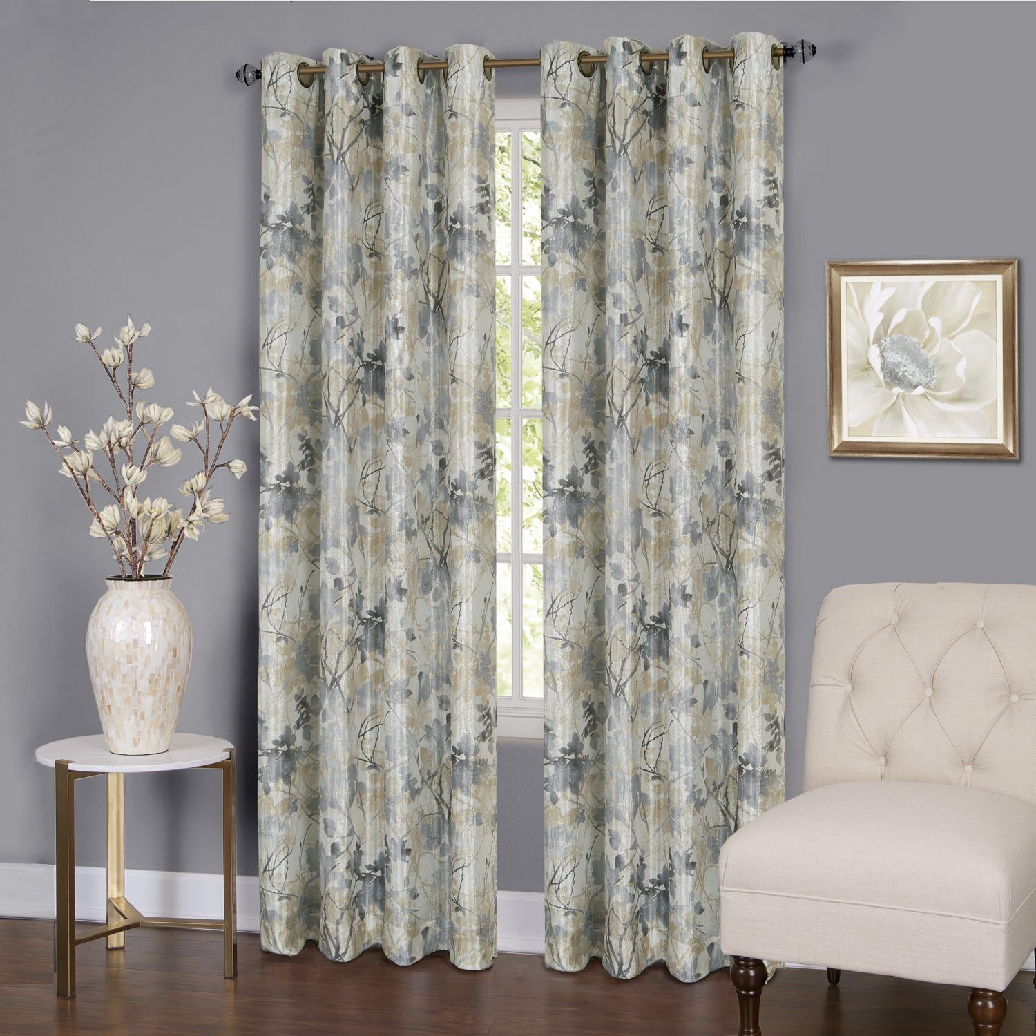 Lined Blackout Grommet Window Curtain Panels - 50 Inch Width, 63 Inch Length - Tranquil (Silver) - Blackout Soft Polyester Drapes & Dressing for Bedroom Living & Dining Room by Achim Home Decor