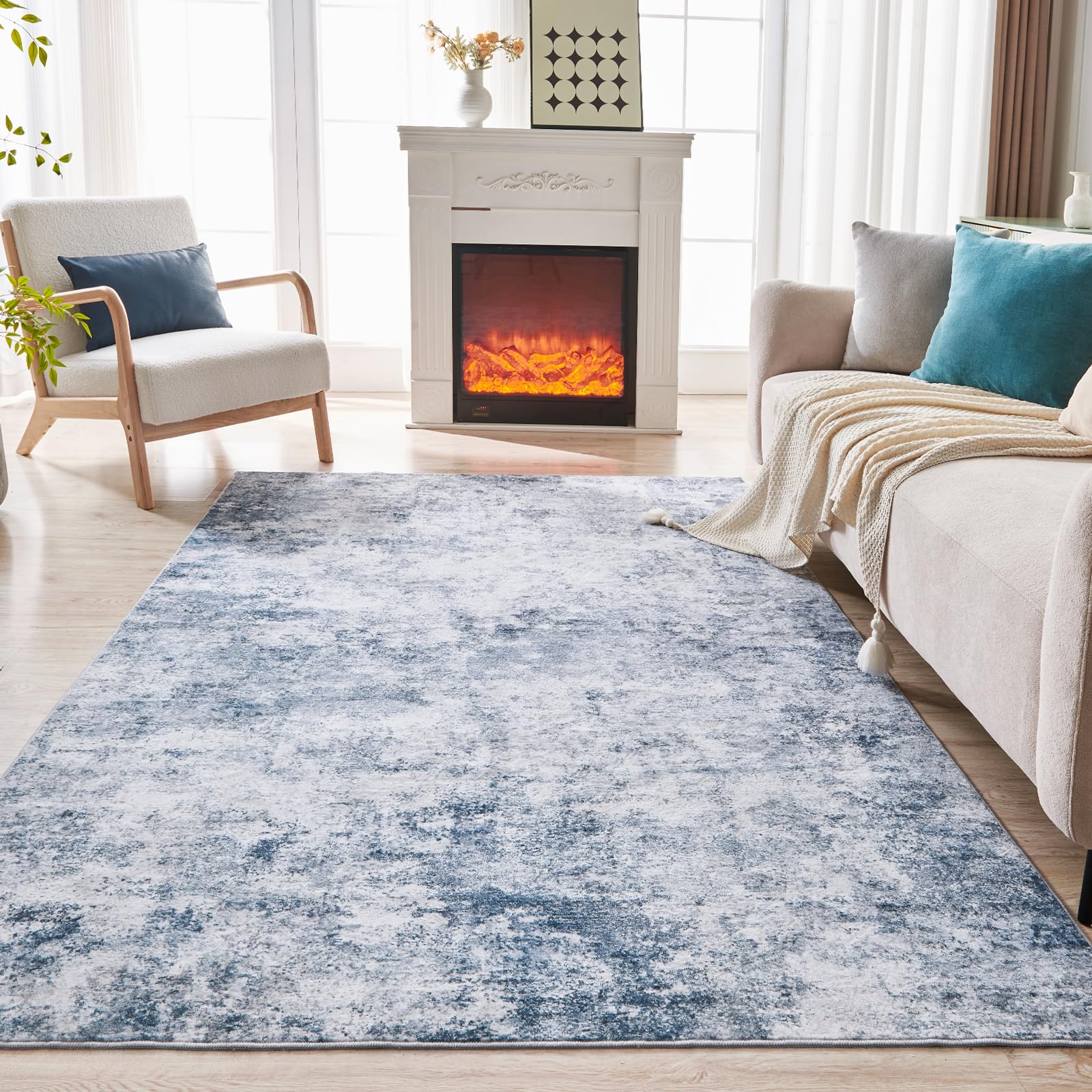 Photo 1 of WITSHOCK 5x7 Area Rugs for Living Room : Machine Washable - Non Slip Modern Abstract Rug for Bedroom Under Dining - Stain Resistant for Household - Pet Owners (Blue)