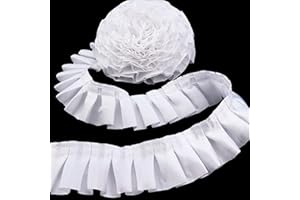 AIETSYEI White Ruffle Pleated Lace Trim Satin Ribbon Gather Ruffle Edge for Applique Sewing Crafts, Home Decoration
