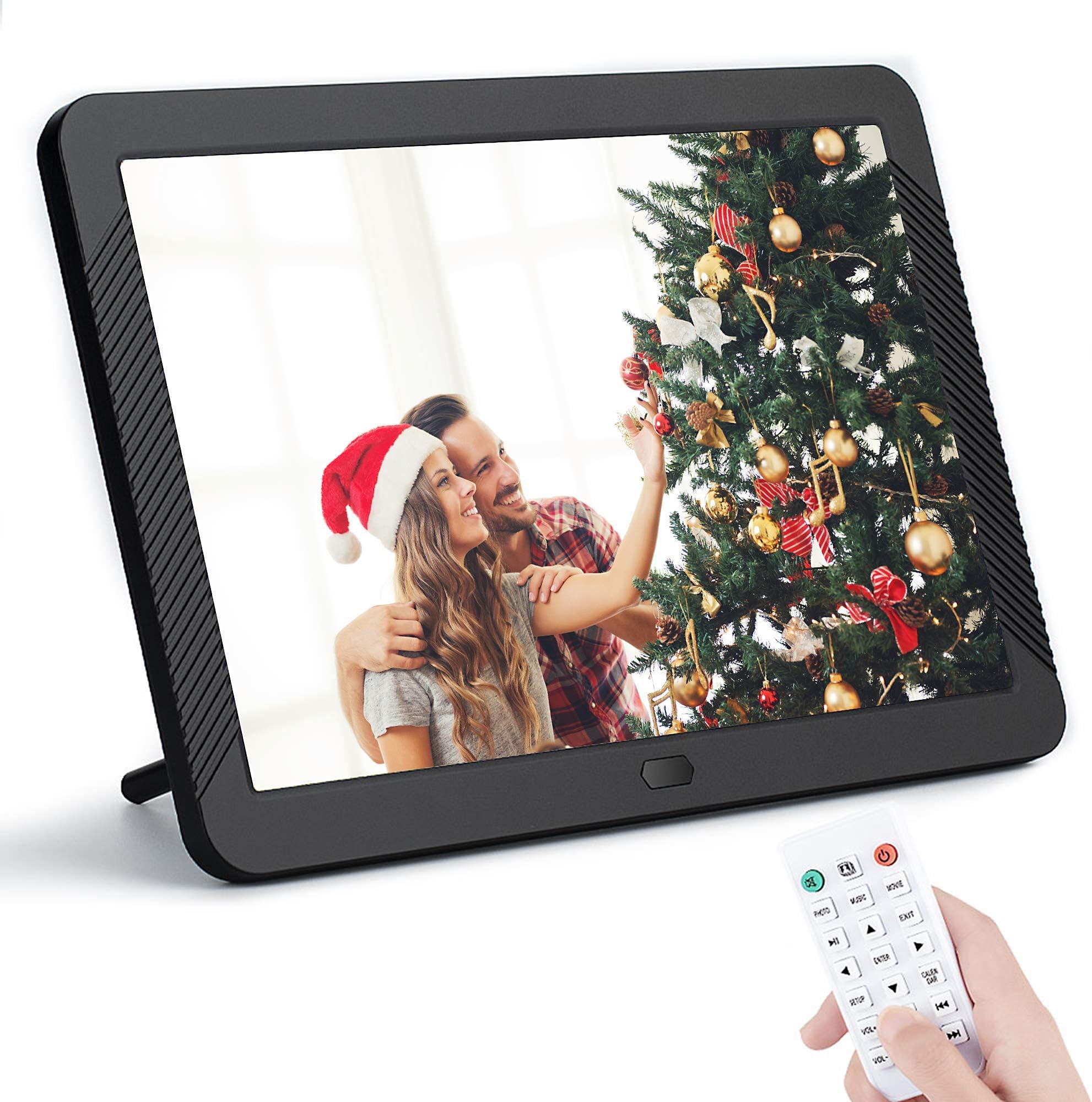 8 Inch Digital Picture Frame 1920x1080 IPS Widescreen, Digital Video Photo Frame with 100 Brightness, 10 Slideshow Effects, 5 Play Modes and Calendar Alarm SD/USB Slots-Black