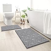 HOMEIDEAS Bathroom Rugs Sets 2 Piece, Extra Soft Shaggy Absorbent Non Slip Machine Washable Grid Bath Mats for Bathroom, Tub and Shower (Grey)