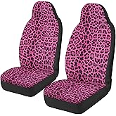 gearider Pink Cheetah Print Thin Washable Auto Interior Accessory, Car Seat Cover 2 Pack Auto Front Seats Protector Fits for Car SUV Sedan Truck