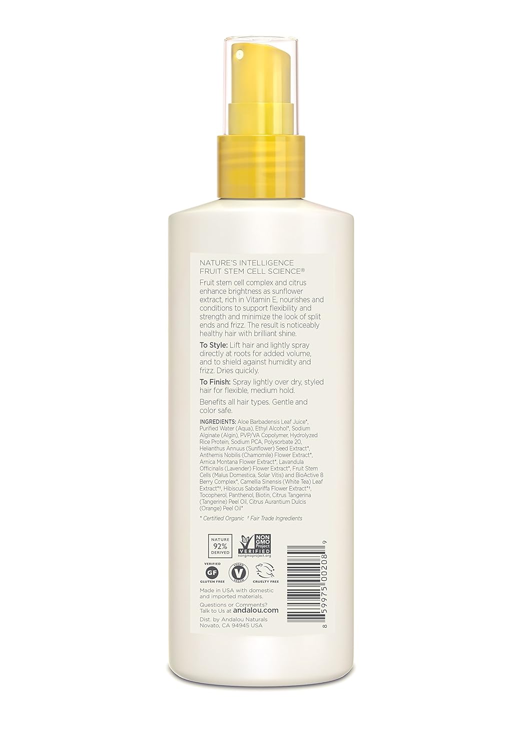 Andalou Naturals Sunflower & Citrus Brilliant Shine Hair Spray, 8.2 Fl Oz: Beauty