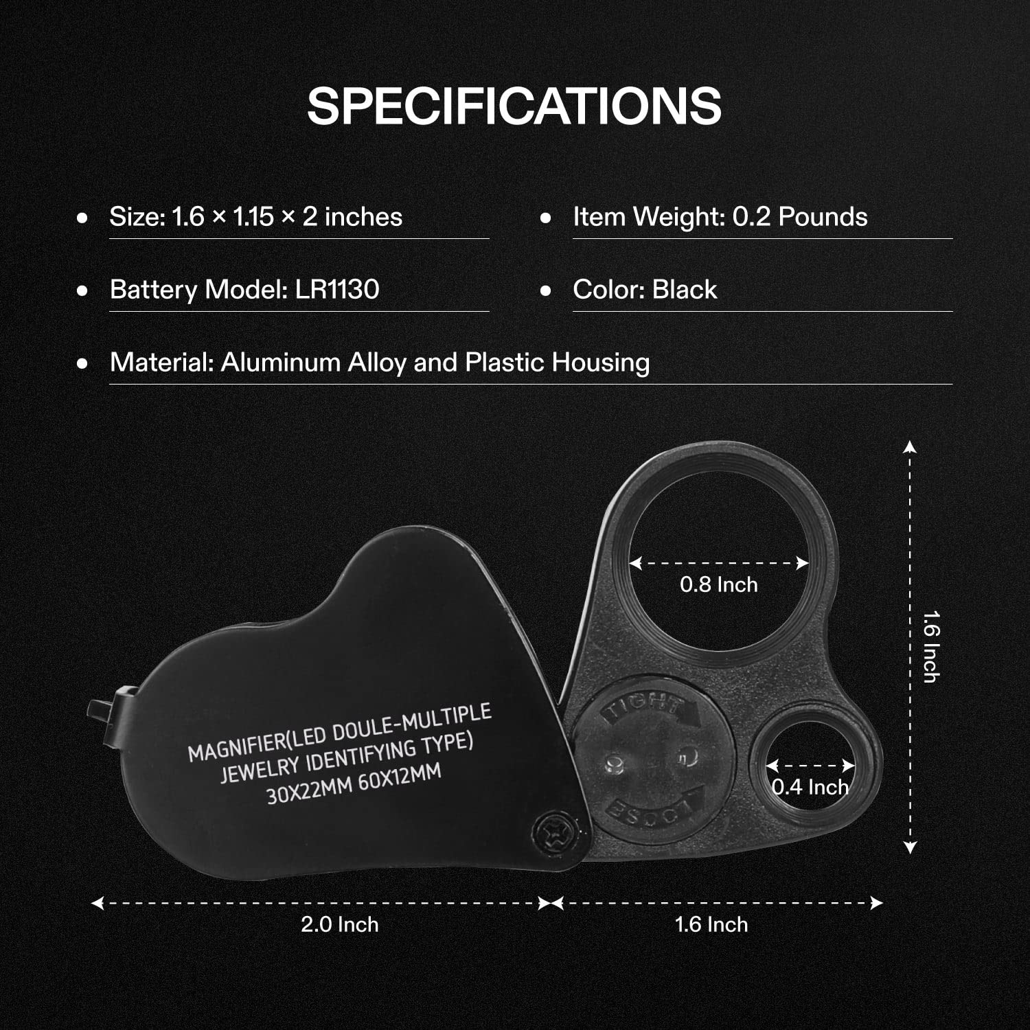 VIVOSUN 2-Pack 30X 60X Illuminated Jewelers Loupe Foldable Magnifier with LED Light for Jewelry Gems Watches Coins Stamps Antiques Black