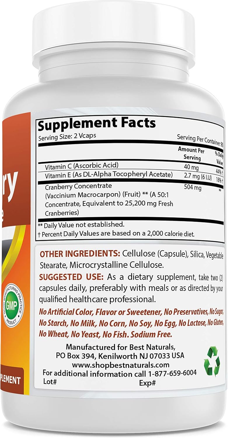 Best Naturals Cranberry Pills 3X Concentrate Veggie Capsule, 12600 mg, 180 Count (817716010755): Health & Personal Care