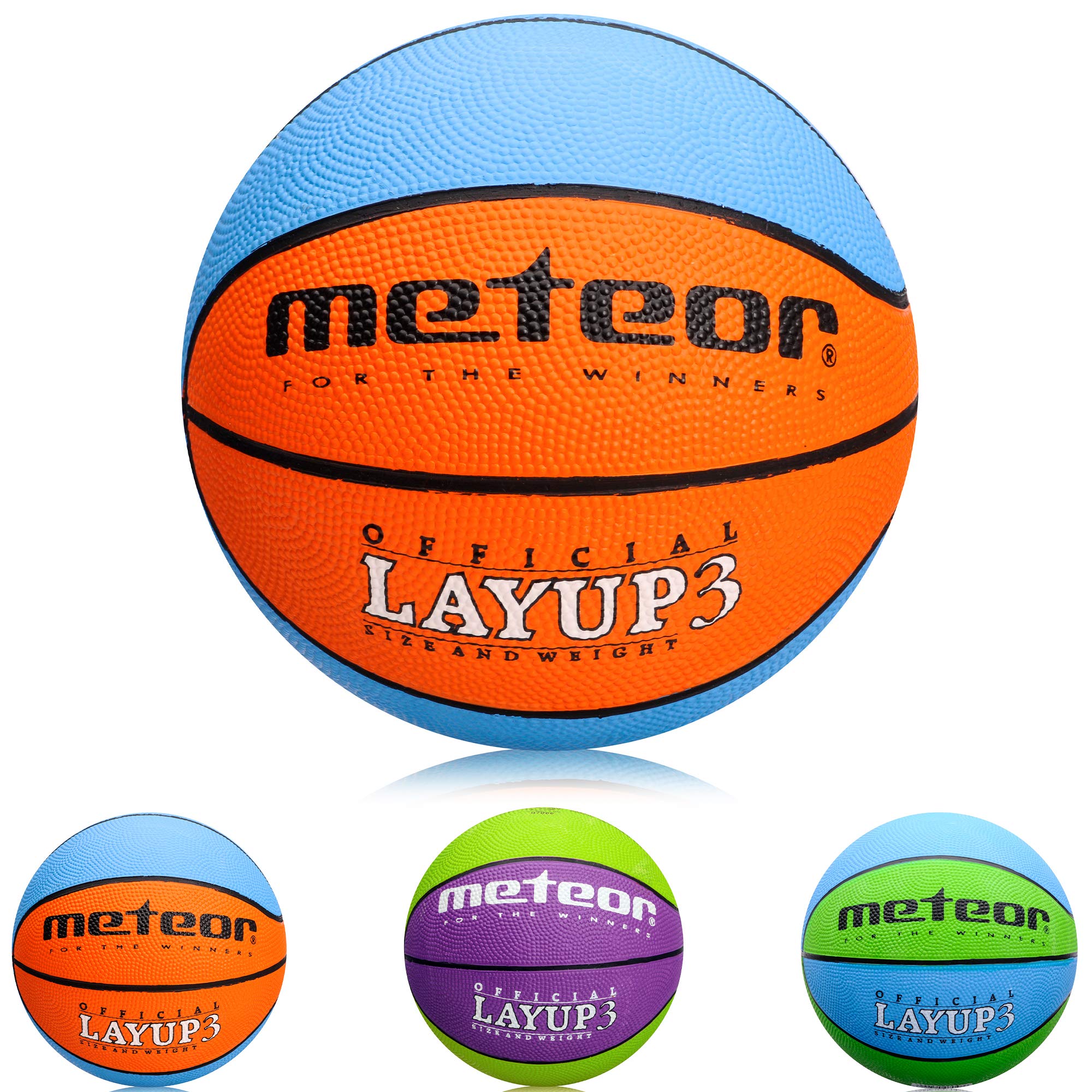 meteor Layup Basketball – Durable Rubber Surface for Outdoor & Indoor Play – Mini Ball Deep Grooves for Better Grip – Colorful Design for Visibility – Basket ball - Size 3 - Blue/Orange — image 1