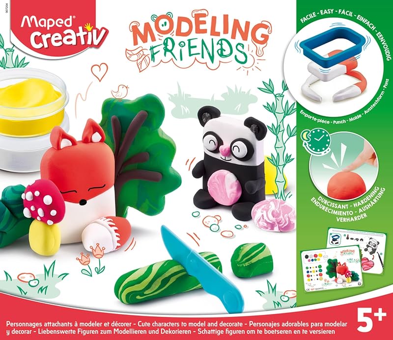 Creativ - Modeling Friends Cute - Activité Modelage - Animaux Attachants - Effets Marbrés et Mélanges de Couleurs - Figurines Décoratives à Collectionner - Dès 5 Ans