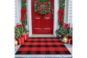 KOZYFLY Buffalo Plaid Rug 27.5x43 Inches Red and Black Checkered Rug Christmas Halloween Fall Door Mat Woven Cotton Washable Area Rugs Door Mat Outdoor Entrance for Front Porch Entryway