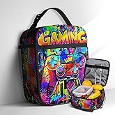 Luixdie Video Game Lunch Box for Boys Girls Kids Graffiti Gamepad Insulated Cooler Reusable Portable Box Cool Game Lunchbox for Picnic Hiking Beach Travel Office Work
