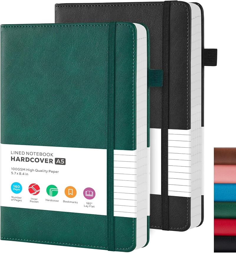 FOCUS DAY 2 Pack A5 Faux Leather Hardback Journal 160 Pages 100gsm 14.5 x 21.3