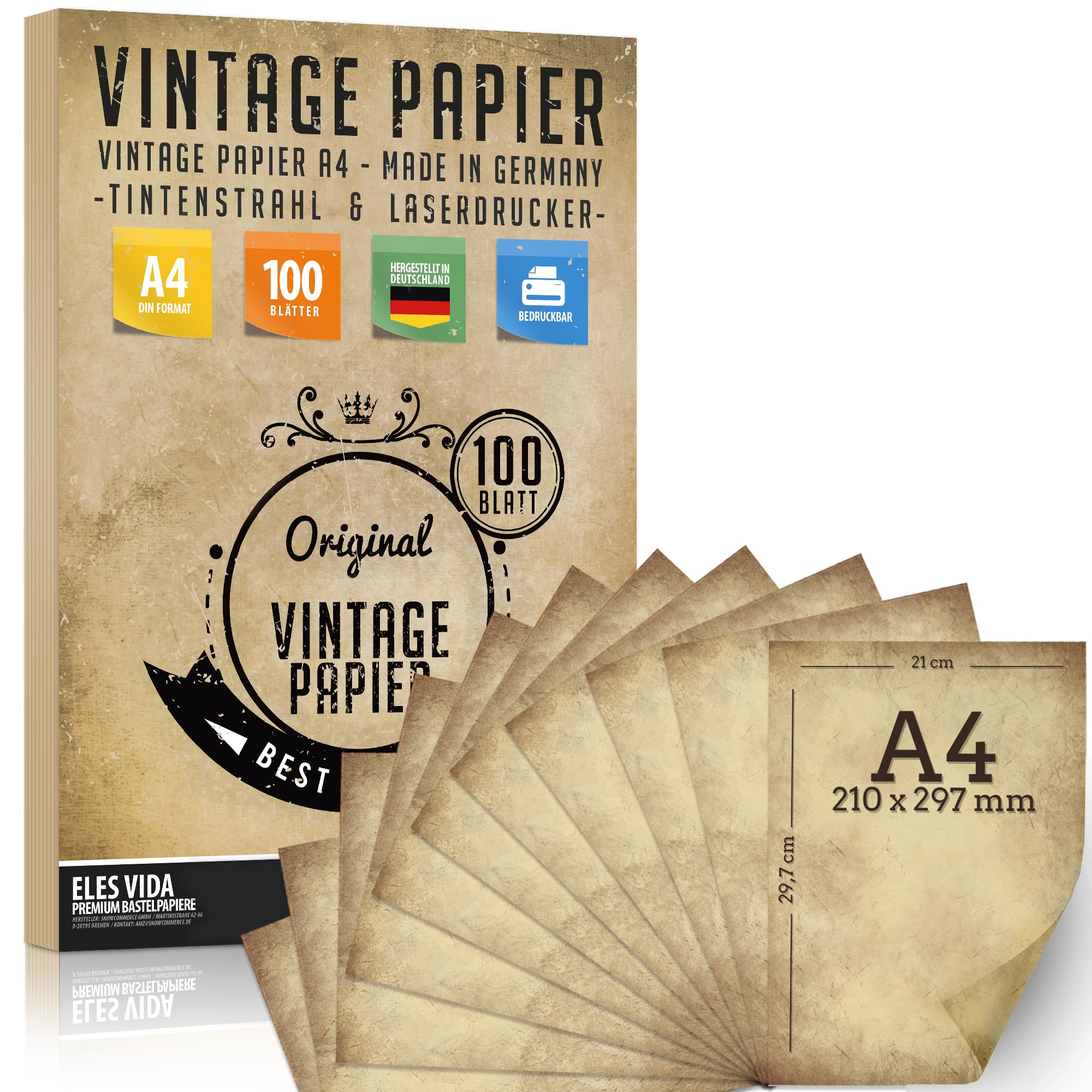 Vintage Paper DIN A4 Pack of Front and Back – Certificate Treasure Gifts Design Birthday Cards Card Making Paper, Cardboard, Paper Craft, Wedding (100 Sheets)