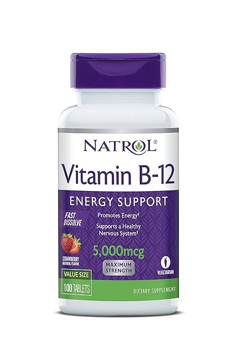 Natrol Vitamin B12 Fast Dissolve Tablets, Strawberry flavor, 5,000mcg, 100 Count
