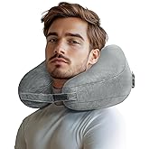 loveheek Travel Pillow Inflatable Neck Pillow Airplane Pillow with Velvet Cover Inflatable Pillow for Car/Train/Plane (Grey, M)