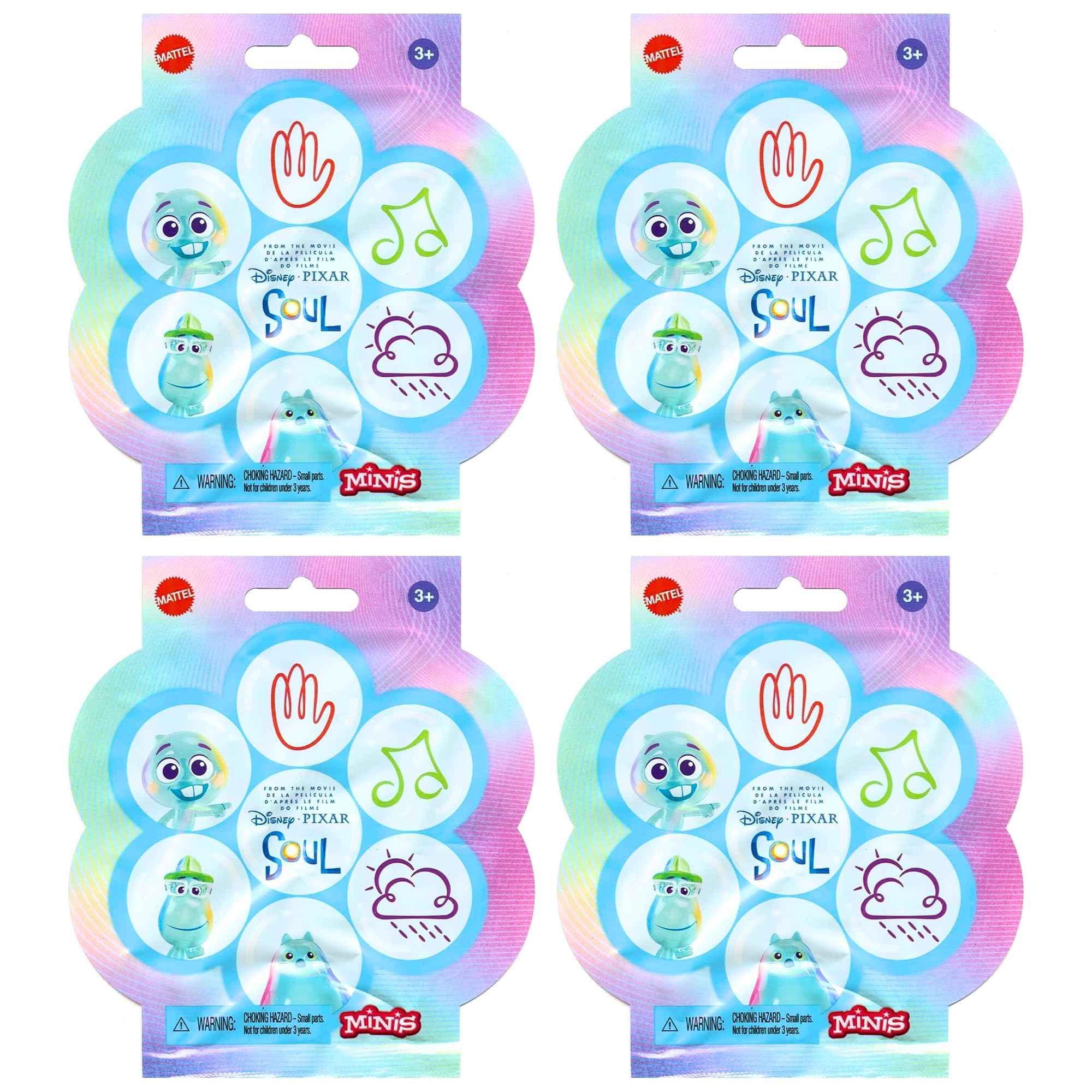 Toptoys2u Bargain Bundles Disney Soul Collectible 3-5cm Mystery Miniature Toy Figure Party Favour Blind Bags - 12 Characters to Collect - Pack of 4