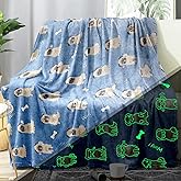 Famitile Glow in The Dark Pug Blanket, Super Soft Glowing Pugs Gifts for Pug Lovers Gift for Kids Pugs Stuffed Animal Blanket for Dog Lovers (Glow Pugs, 47" x 60")