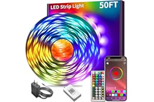 KSIPZE Led Lights for Bedroom 50ft Led Strip Lights with Remote RGB Color Changing Music Sync Bluetooth Smart App Control for Room Bedroom Lighting Flexible Home Décor