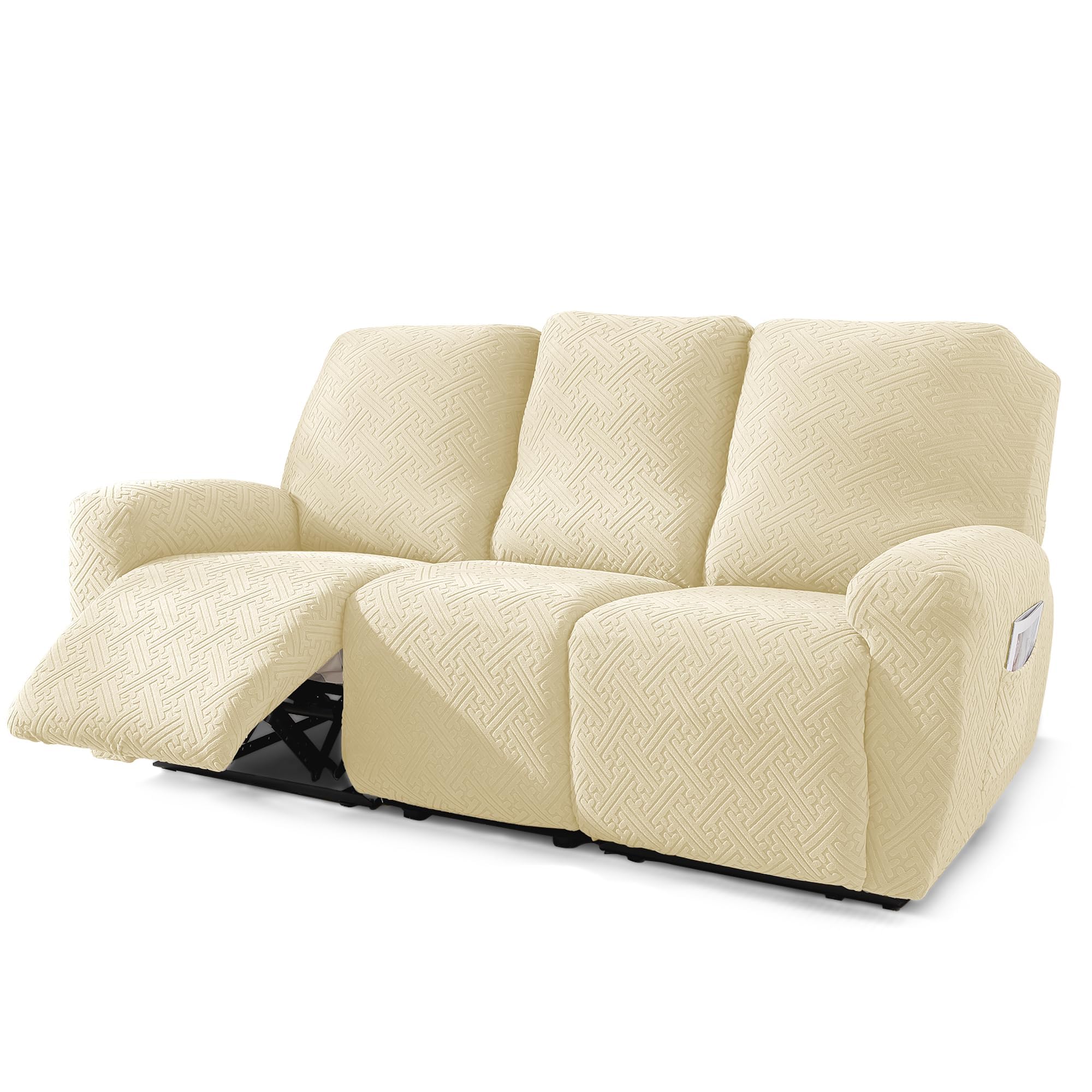Photo 1 of NORTHERN BROTHERS Recliner Sofa Cover, Stretch Recliner Couch Cover 3 Seater with Storage Pockets Soft Reclining Couch Covers for Kids, Pet, Beige