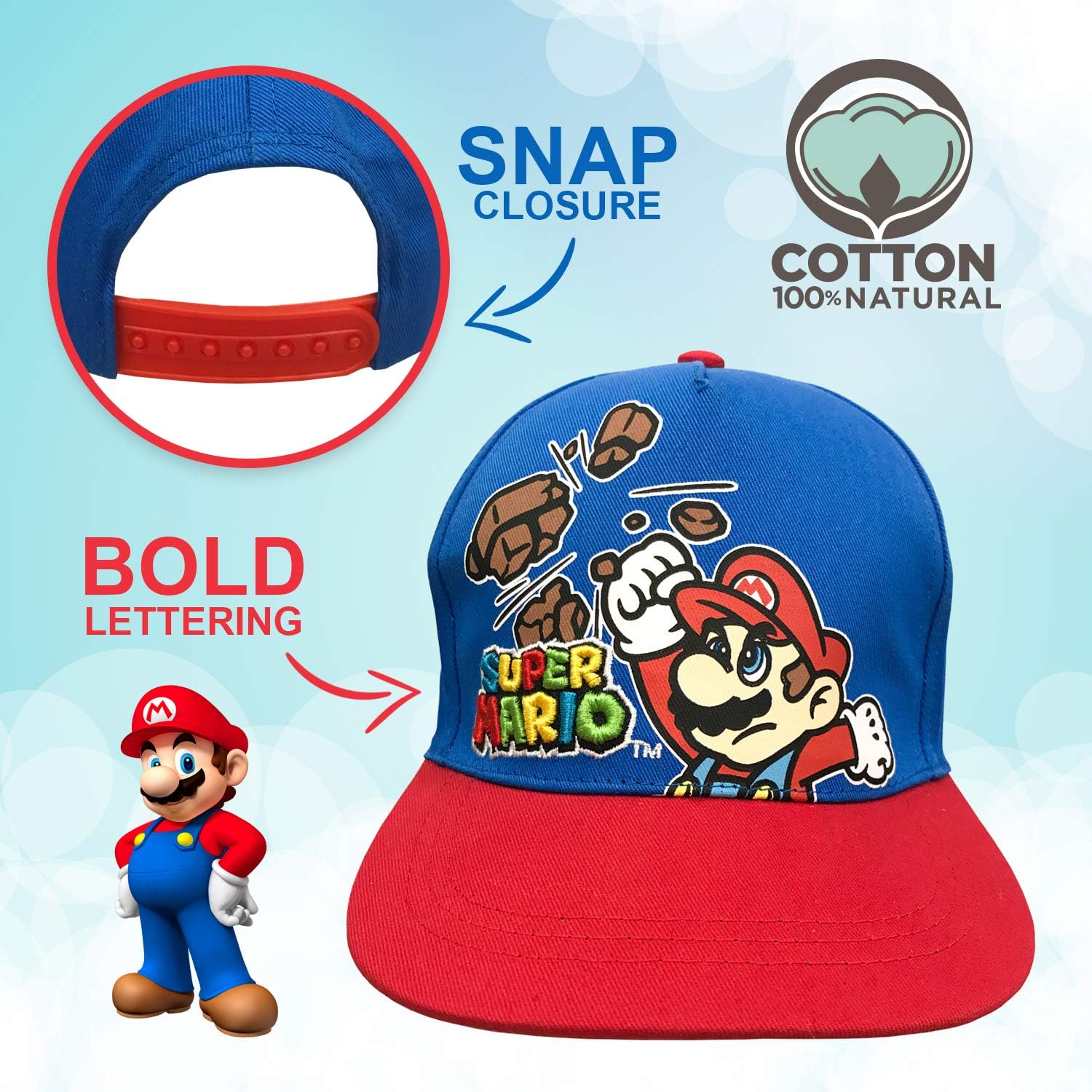 Nintendo Super Mario Boys Blue Baseball Cap Hat Age 4-7: Clothing