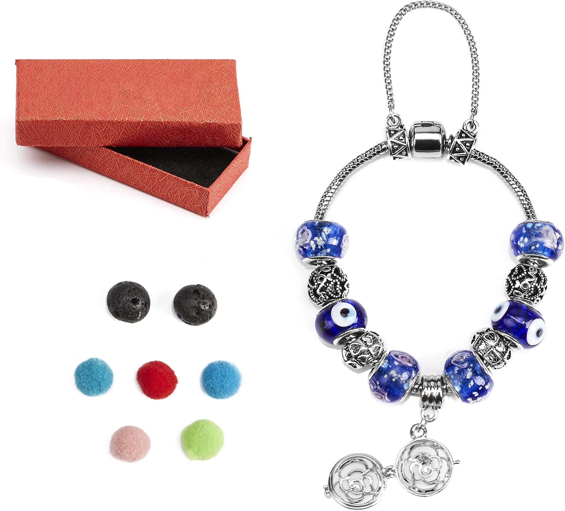 Essential Oil Bracelet for Women by Divine Botanics - Aromatherapy Jewelry Oil Diffuser Bracelet - Includes Glass Beads 5 Color Pads and 2 Lava Rock - Holiday and Christmas Gifts Set For Women