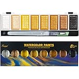 Tinge Portable Metallic Water Color Paint, 8 Shimmery Colors, Artist Glitter Solid Watercolors with 1 Water Brush Pen for Art
