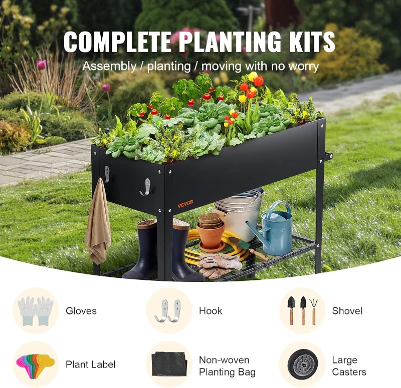 Jardinière 108x49,5x80 cm Lit de Jardin Surélevé en Métal Galvanisé Bac de Plantation avec Pieds pour Cultiver des Fleurs Végétaux Herbes Plantes Grasses dans Jardin Terrasse Patio Balcon Argent