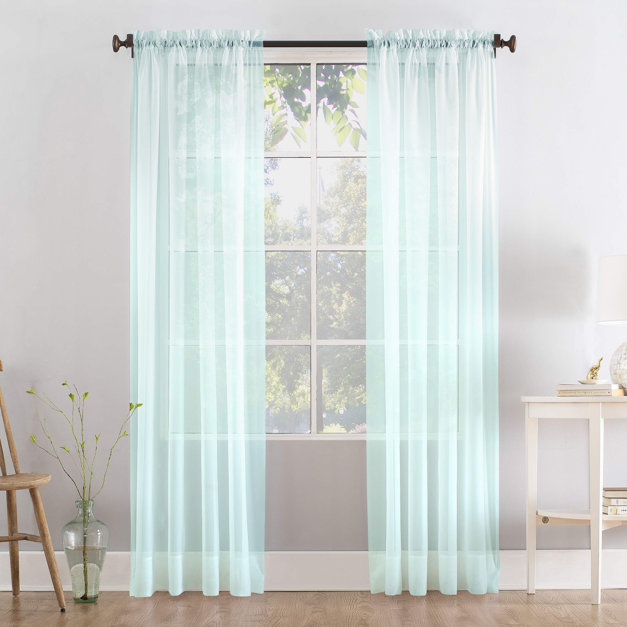 Megachest a pair of slot top voile curtains (Hint of Mint, 56" wideX90 drop 2 Panels)