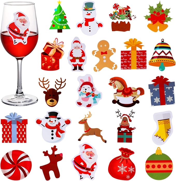 120 Pieces Christmas Wine Glass Drink Markers Reusable Static Cling Stickers Funny Wine Party