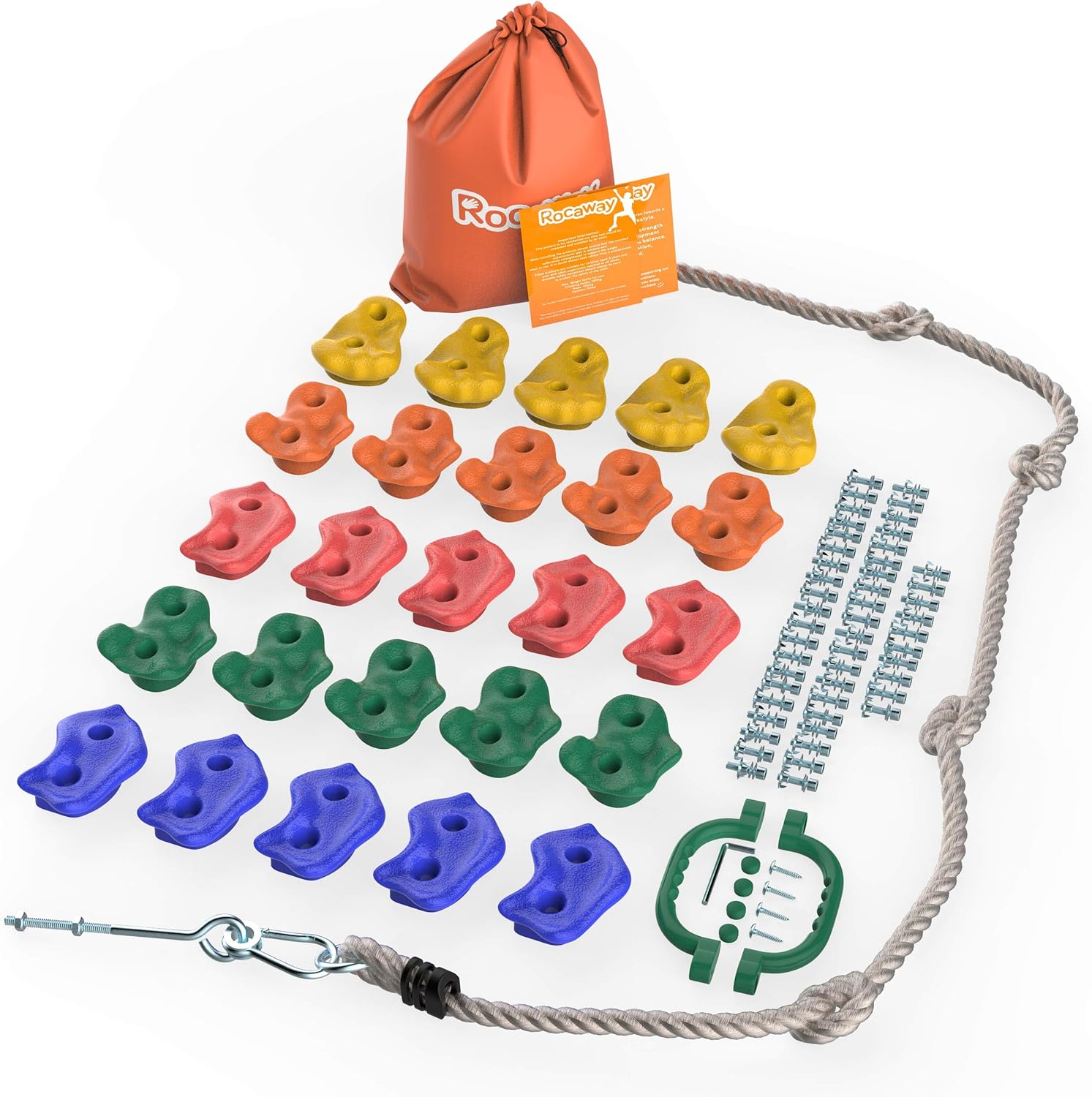 Rock Climbing Holds for Kids, 25 Rocks with 8ft Knotted Rope, Rock Wall Handles and Carry Bag: Toys & Games