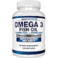 Omega 3 Fish Oil 4,080mg - High EPA 1200mg + DHA 900mg Triple Strength Burpless Softgels - Arazo Nutrition (120 Soft Gels)