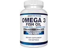 Omega 3 Fish Oil 4,080mg - High EPA 1200mg + DHA 900mg Triple Strength Burpless Softgels - Arazo Nutrition (120 Soft Gels)