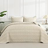 Andency Beige Quilts Queen Size, 3 Pieces Queen Quilt Bedding Set Boho Lightweight Soft Striped Bedspread for All Season (90"x96"), Printed Bohemian Microfiber Reversible Coverlet Comoforter Sets