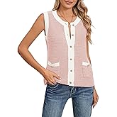 Pink Queen Women's Sweater Vest 2025 Sleeveless Knit Crewneck Button Down Tank Tops Fashion Casual Loose Cardigans