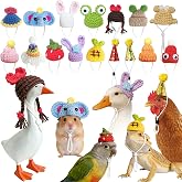 16Pcs Chicken Hats Adjustable Mini Hat, Hand Knitted Desk Goose Outfits kit | Small Animals Cap for Real Hamster, Lizard Dragon, Bird, Ferret, Chicken, Hamster Hats Outfits, Party Costume Accessories