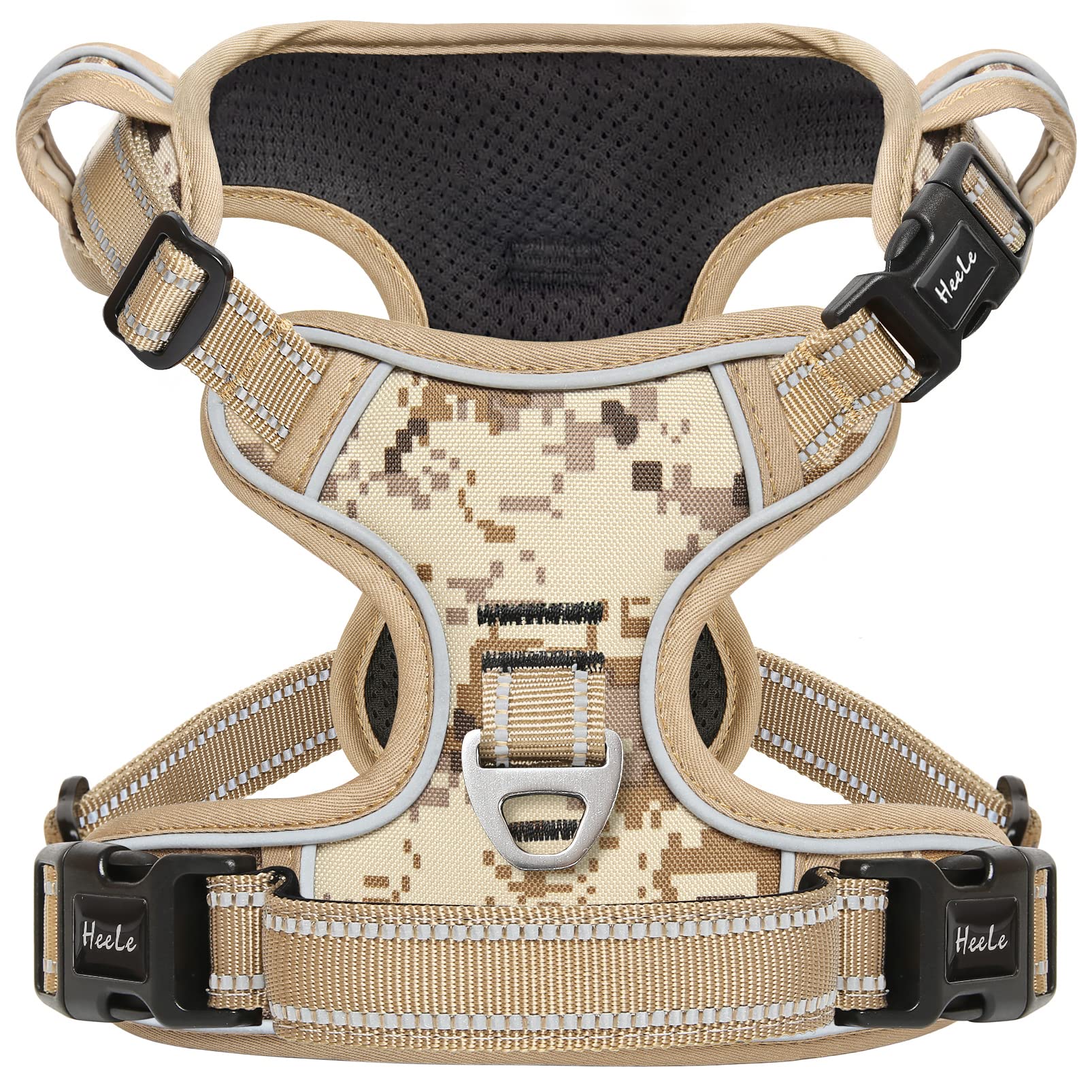 HEELE Dog Harness No Pull Camouflage Release on Neck Front Back Clips Dog Vest Harness Reflective Adjustable Padded Easy Control Handle for Walking Training Camo Desert, XL — image 1